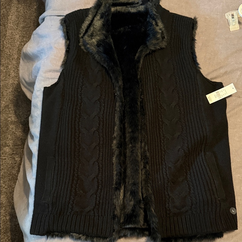 New York & Company Black Faux Fur Vest